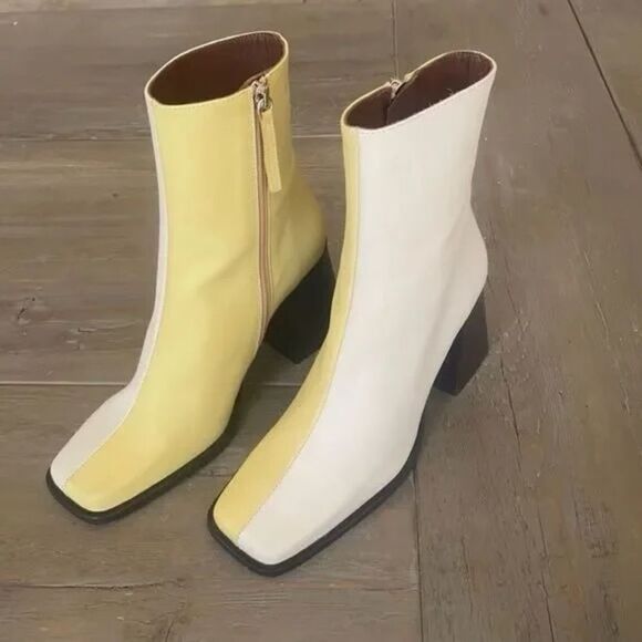 New Free People Twice As Nice Ankle Boots Vintage Retro Yellow & White US 8 - Picture 8 of 11